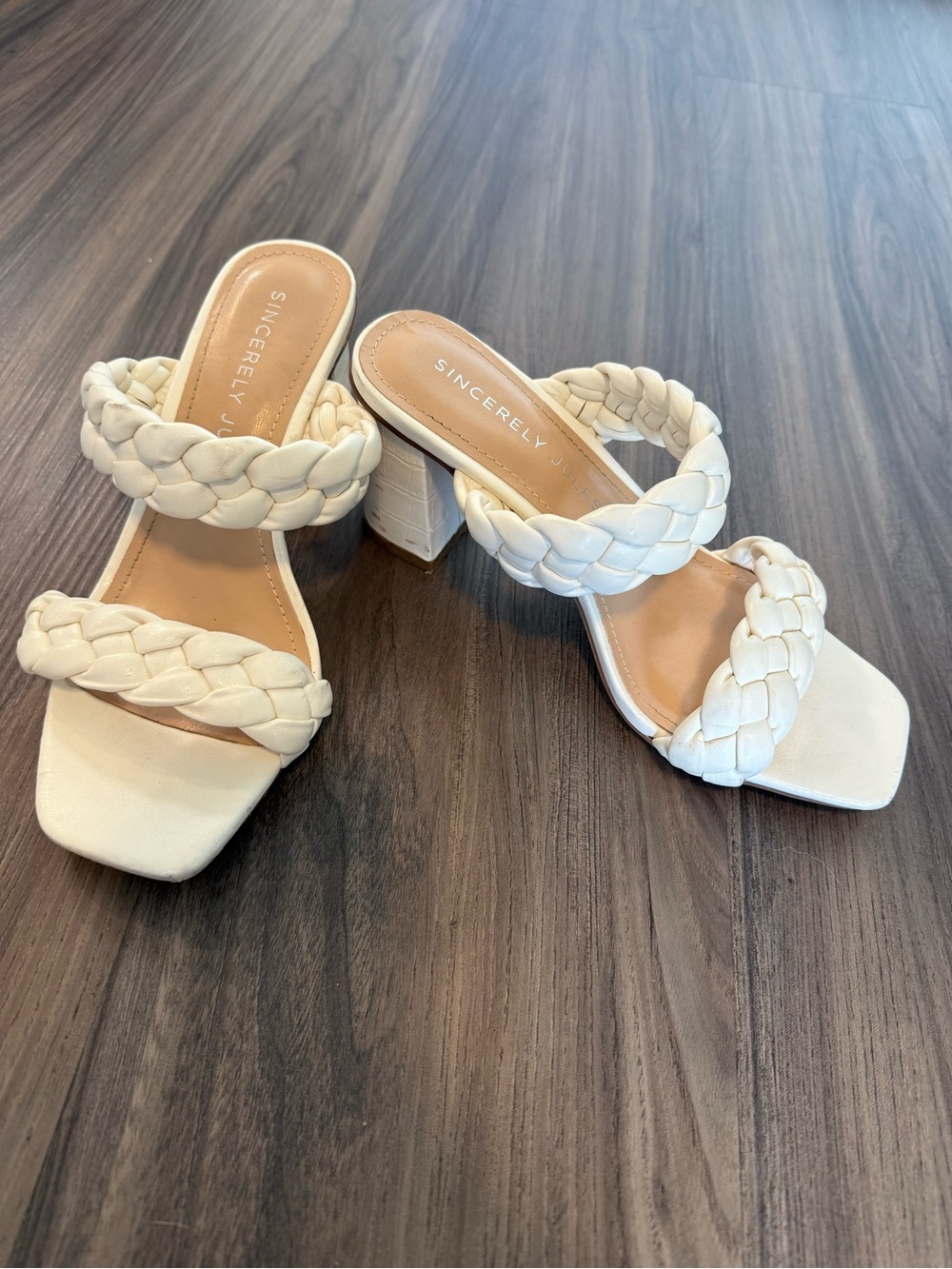 Sincerely Jules Cream Braided Double-Strap Block Heel Sandals